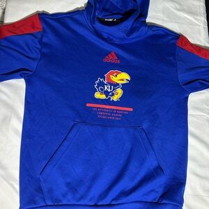 adidas Royal Blue and Red Kansas Jayhawks Pullover Hoodie